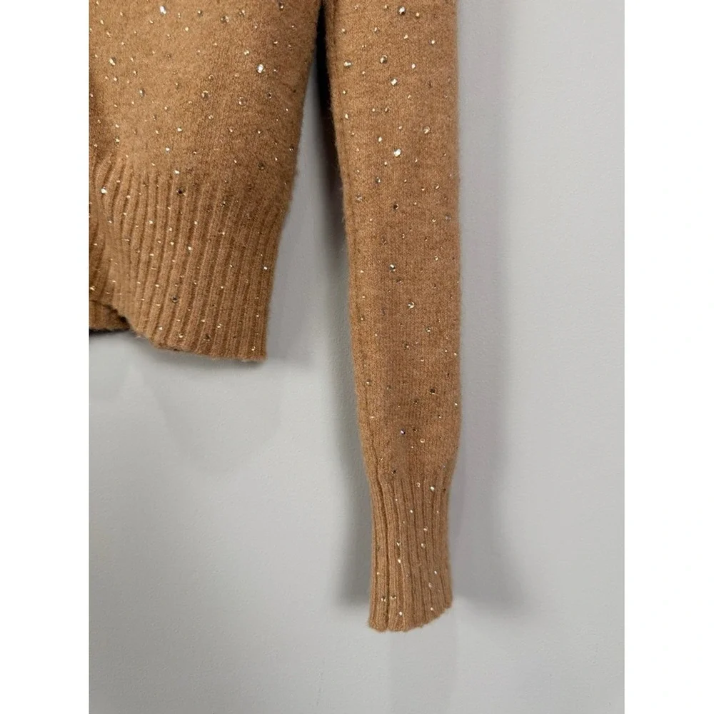 J Crew Sparkle Embellished Cardigan Sweater Camel XS V Neck Button Front‎ Knit